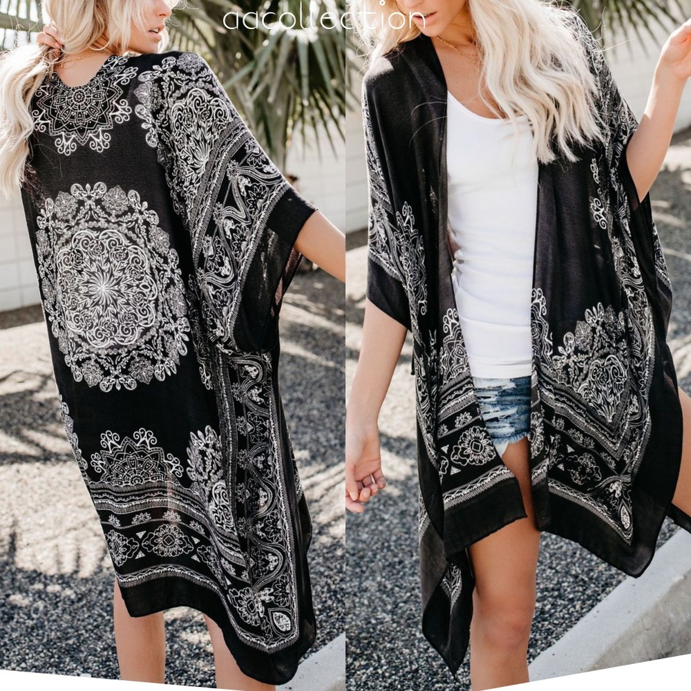 Mandala kimono paisley print scarf beach coverup - Picture 2 of 8